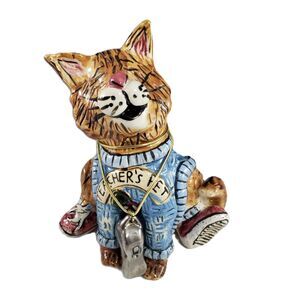 Blue Sky Clayworks Happy Cat Desk Pen Pencil Holder Whistle Coach Goldminc VTG